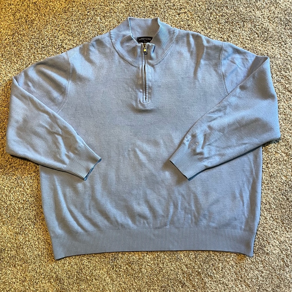 Lands End 1/4 Zip Cornflower Blue Long Sleeve Pullover Sweater Men's 2XL BIG